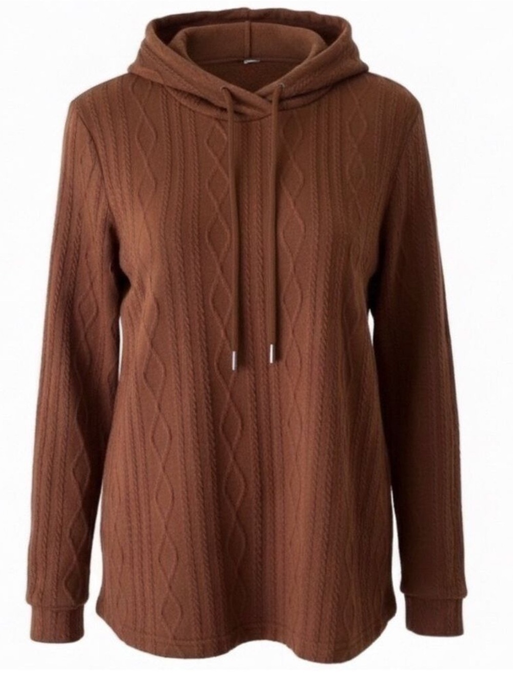 SHEIN Brown Cable Knit Hoodie S | Raglan Sleeve Drawstring Pullover